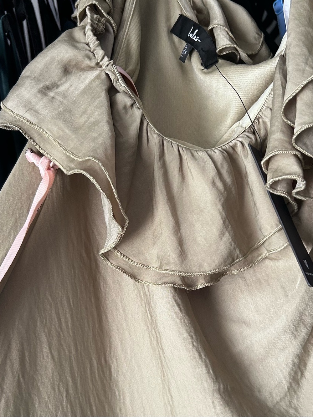 Lulus Eloisa Light Olive Satin Off-the-Shoulder Maxi Dress SIze Small New NWT - Picture 13 of 13